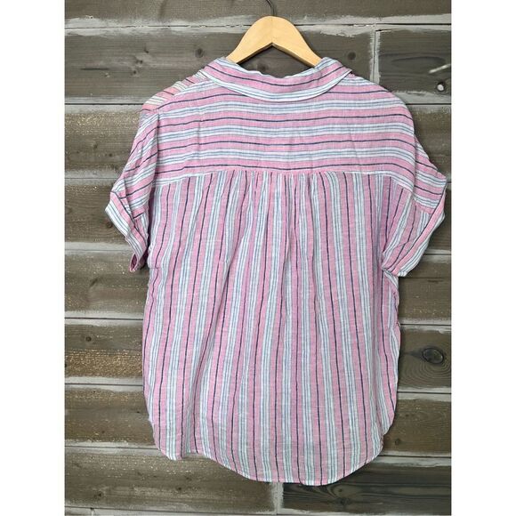 Splendid Button-Up Striped Short Sleeve Collared Pink White Top Size S NWT - Picture 9 of 9